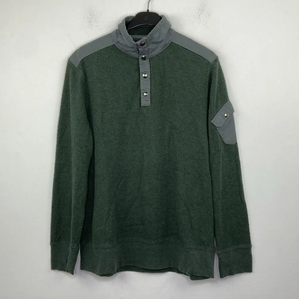 Banana Republic Men's Large Sweater Green Pocket Sleeve Waffle Knit Popover BY8